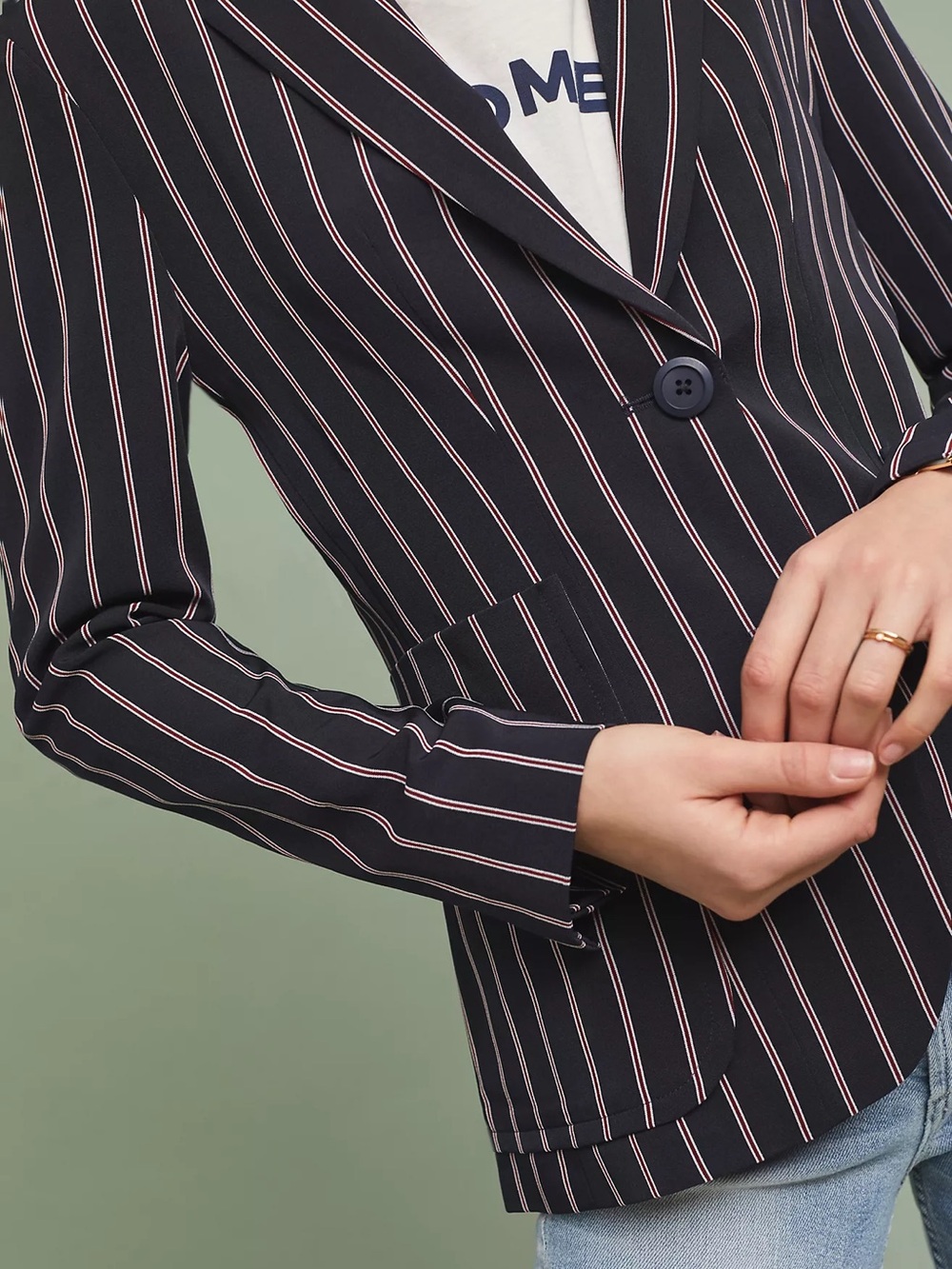 NWT Anthropologie Americana Striped Blazer Jacket Business Navy Blue Pinstripe M - Picture 3 of 4